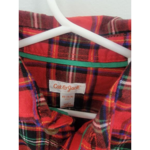 Cat & Jack Boys Red Plaid Flannel Button-Down Shirt XS 4/5 - Picture 2 of 5